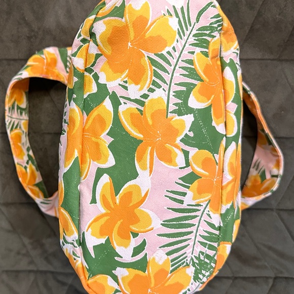 Kahiko Small Classy Floral Print Handbag Tote Orange Green White Zipper Closure - Picture 8 of 16